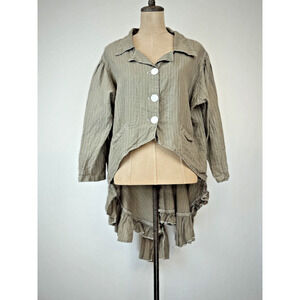 Magnolia Pearl Celadon Green Linen Ruffled High Low Jacket ONE SIZE #1-0157